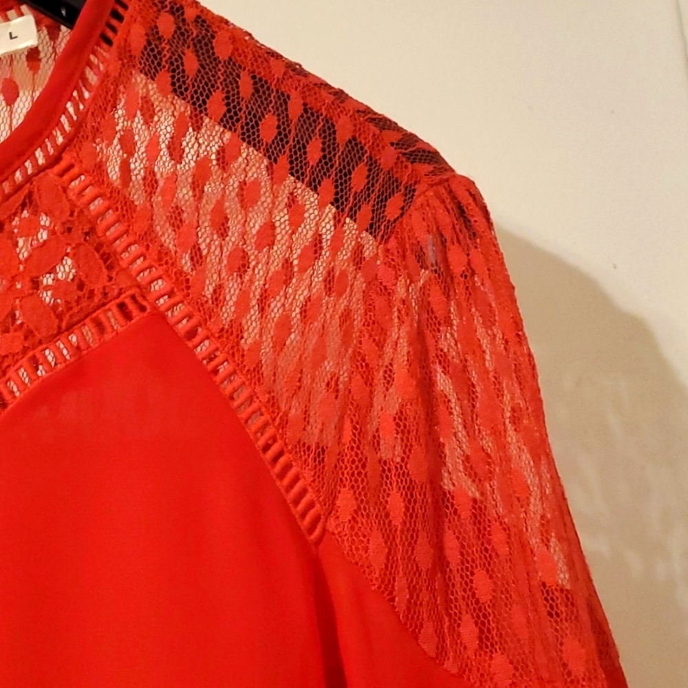Hazel Rauston Lace Red Blouse Size L - Picture 4 of 8